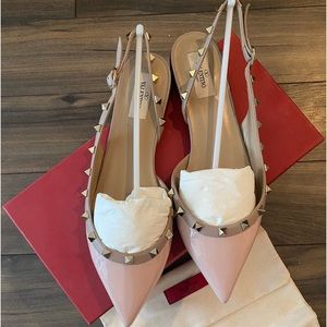 Valentino Pink Rockstud Leather Slingback Flats Size EU 40 (Approx. US 10)